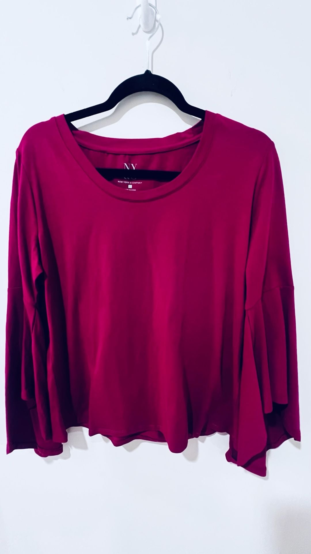 NY & Co New York & Company Blouse Women’s Large Magenta Long Sleeve Top 4