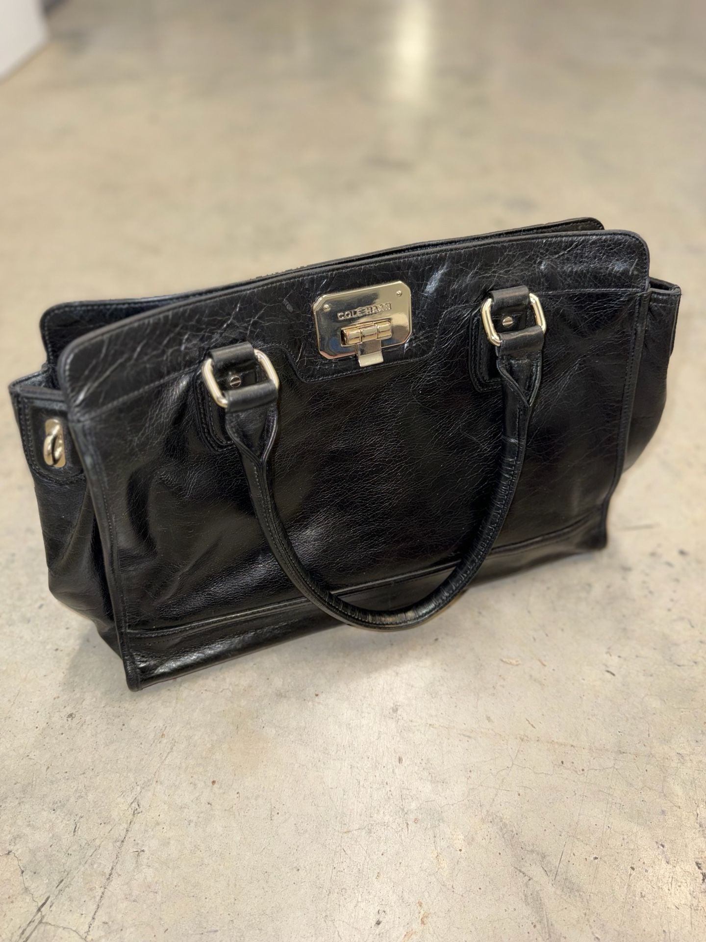 Cole Haan Kendra Valise Black Leather Satchel Tote Bag 2