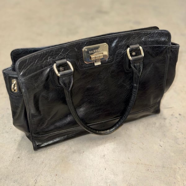 Cole Haan Kendra Valise Black Leather Satchel Tote Bag