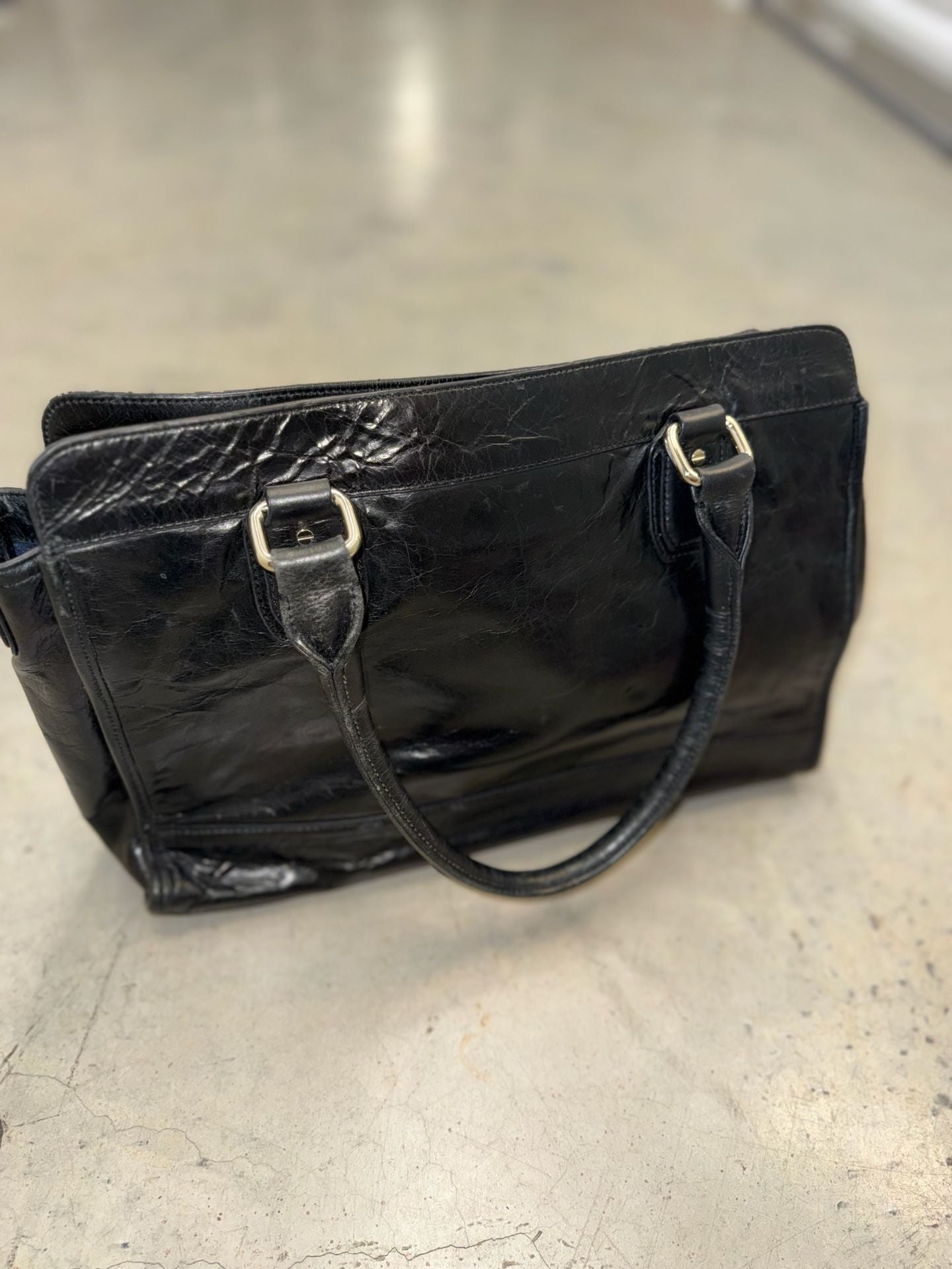 Cole Haan Kendra Valise Black Leather Satchel Tote Bag 3