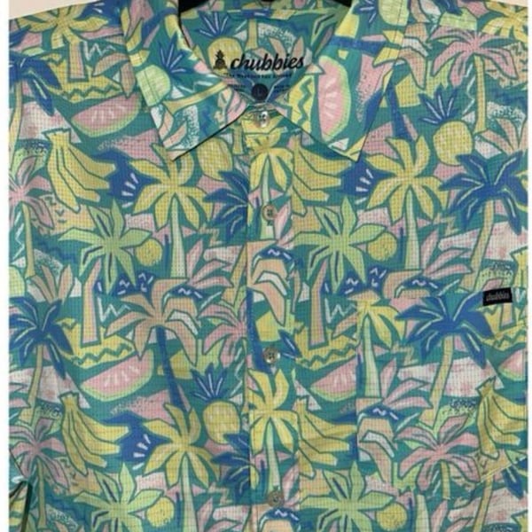 Chubbies Coco Cabana Breeze Performance Friday Ripstop Short Sleeve Button Down Shirt Size Large