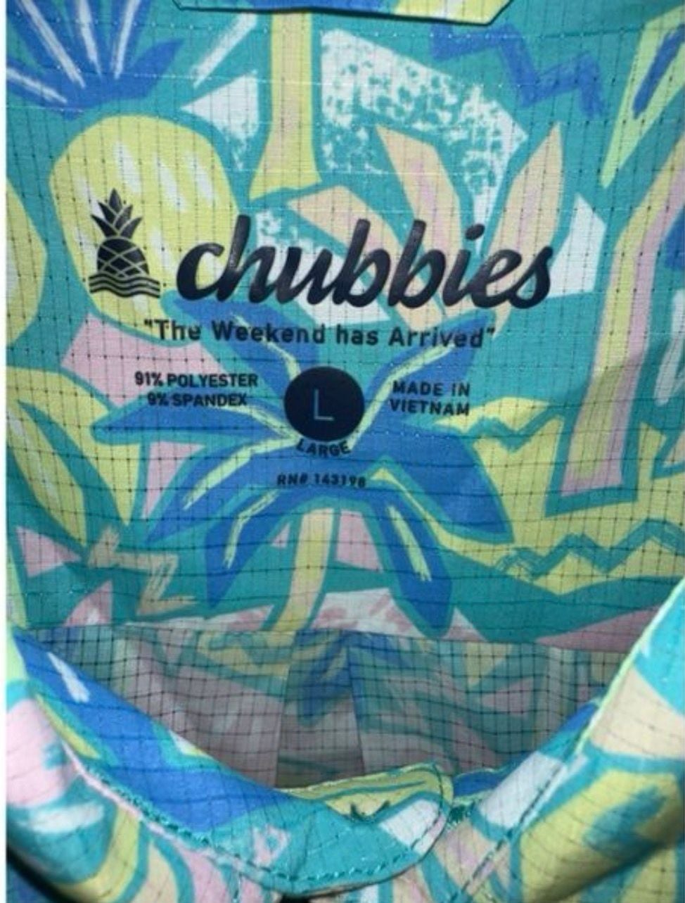 Chubbies Coco Cabana Breeze Performance Friday Ripstop Short Sleeve Button Down Shirt Size Large 4