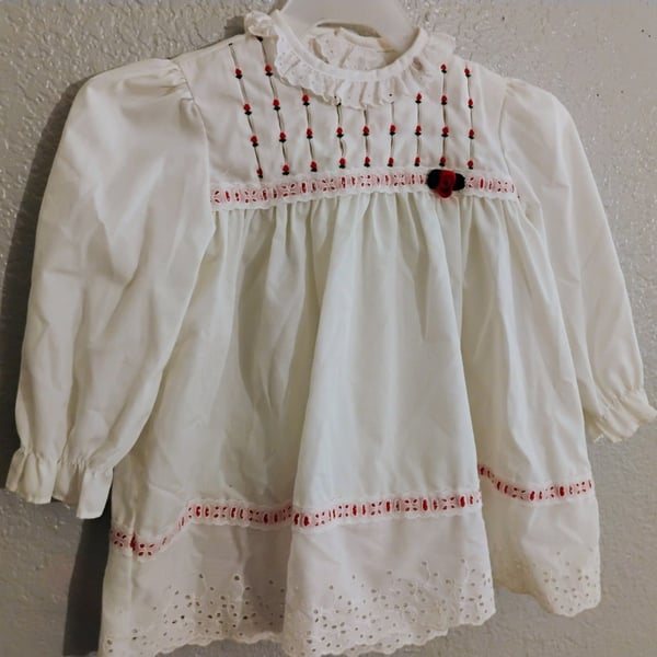 Vintage Polly Flinders Smocked Dress Rosebud Embroidery 2T