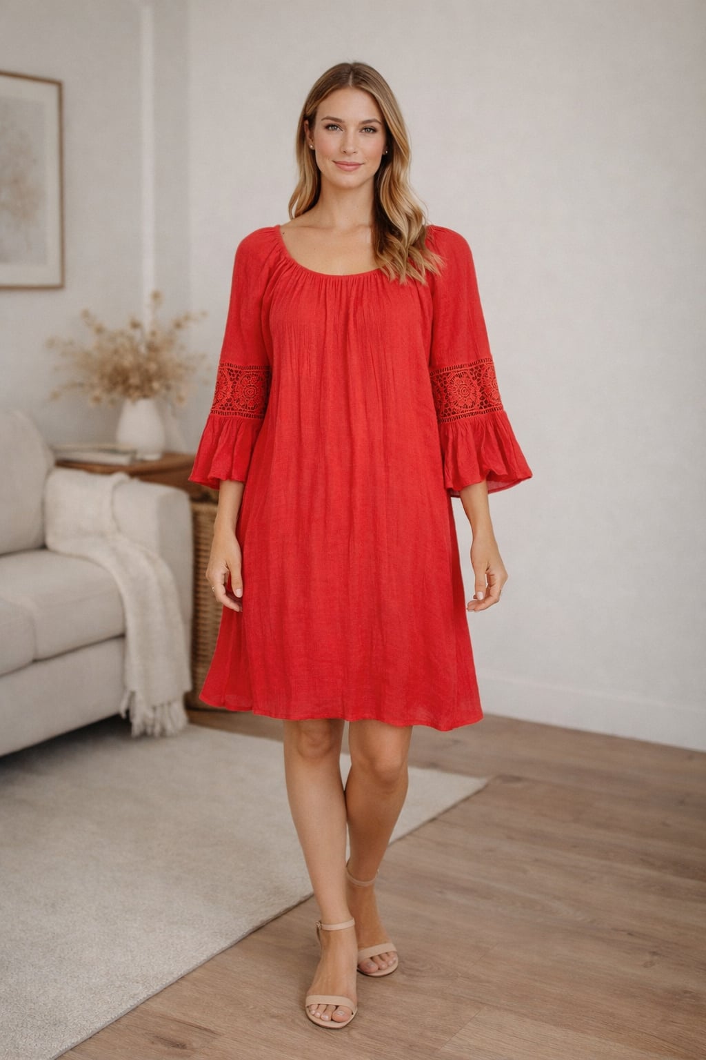 Indigo Rose Red Boho Peasant Dress 3X Lace Sleeve Plus Size Boutique 2