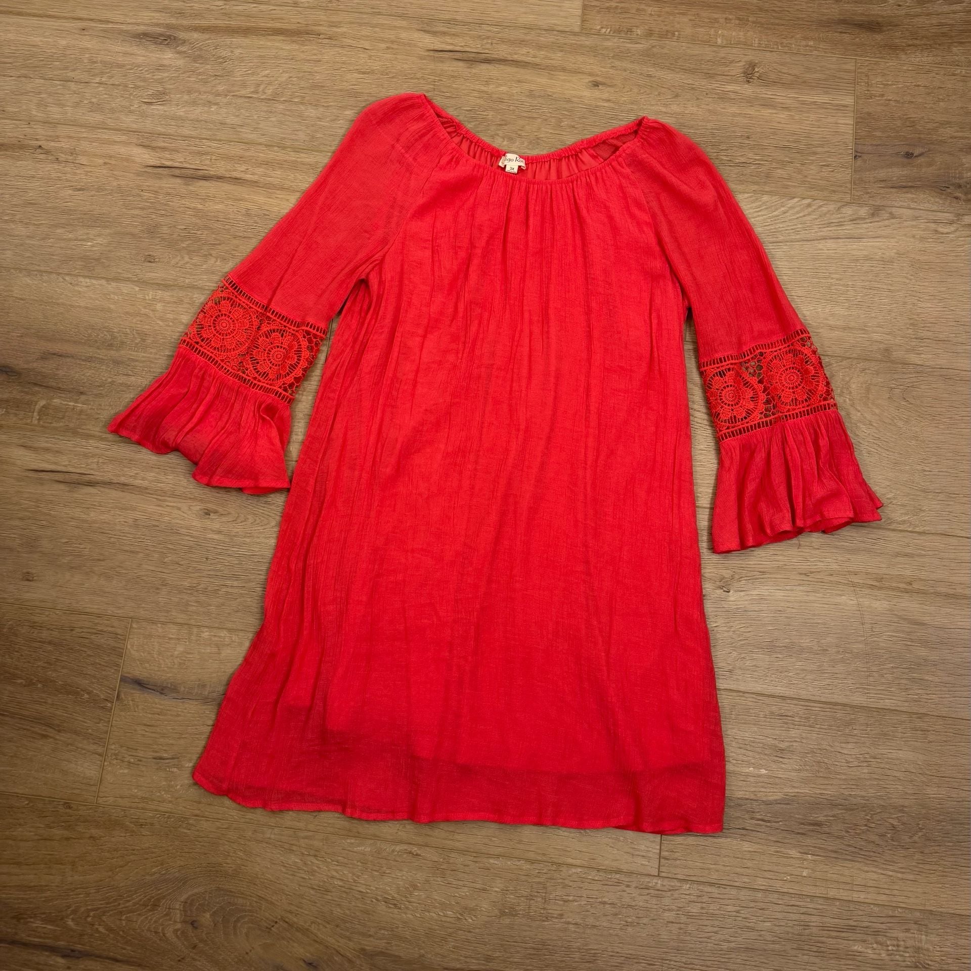 Indigo Rose Red Boho Peasant Dress 3X Lace Sleeve Plus Size Boutique 3