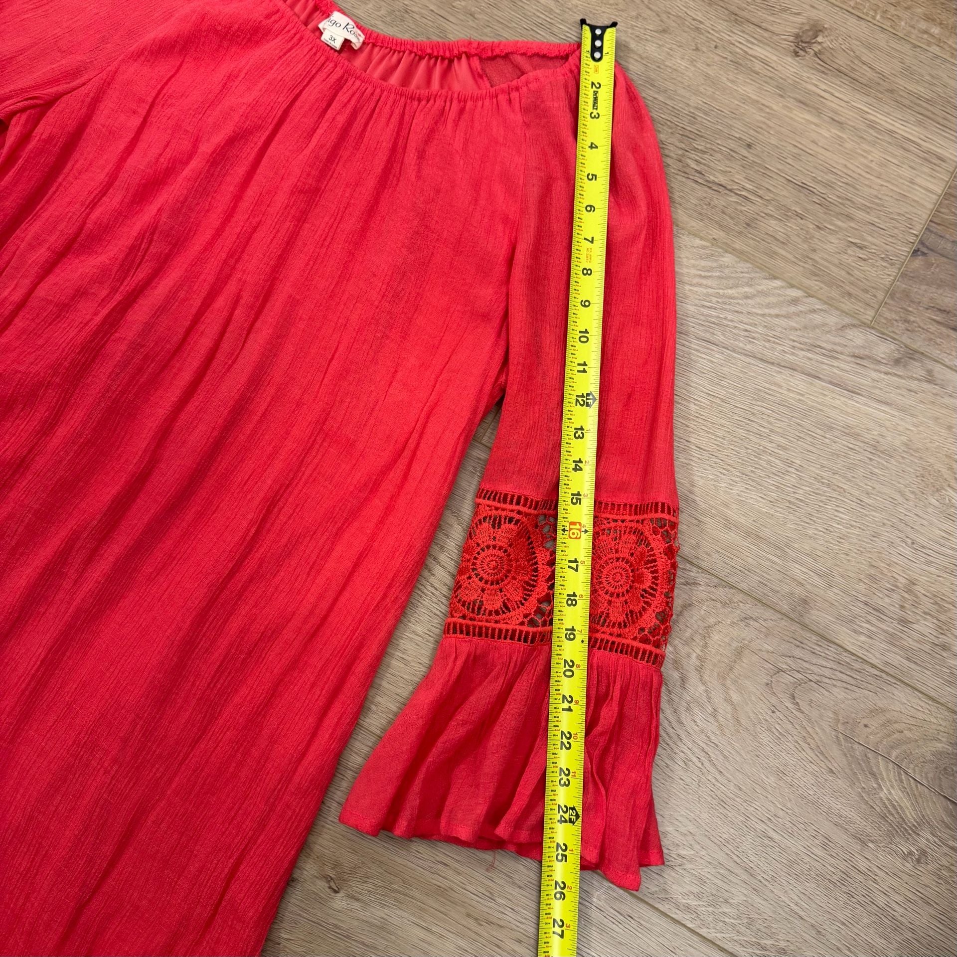 Indigo Rose Red Boho Peasant Dress 3X Lace Sleeve Plus Size Boutique 6