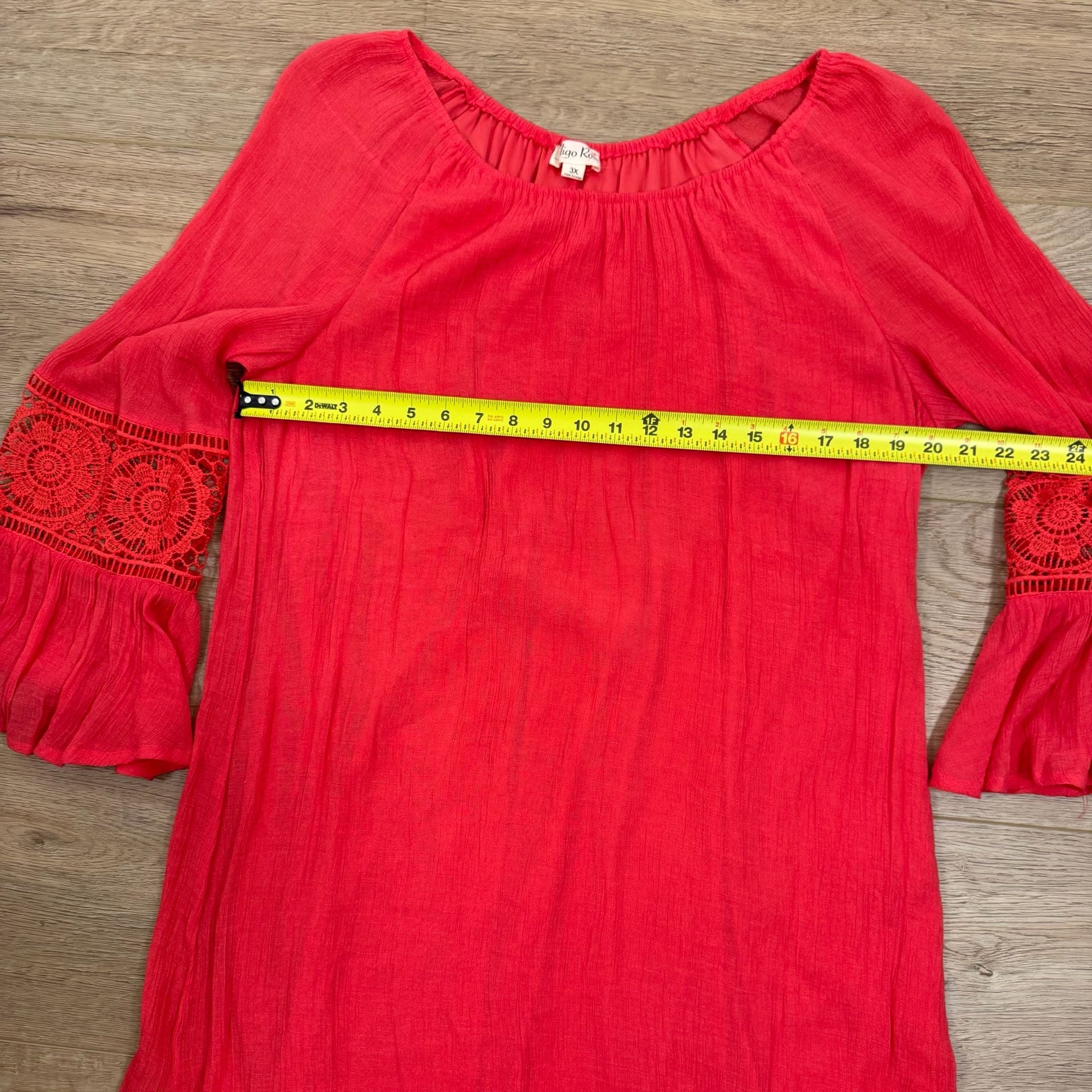 Indigo Rose Red Boho Peasant Dress 3X Lace Sleeve Plus Size Boutique 7
