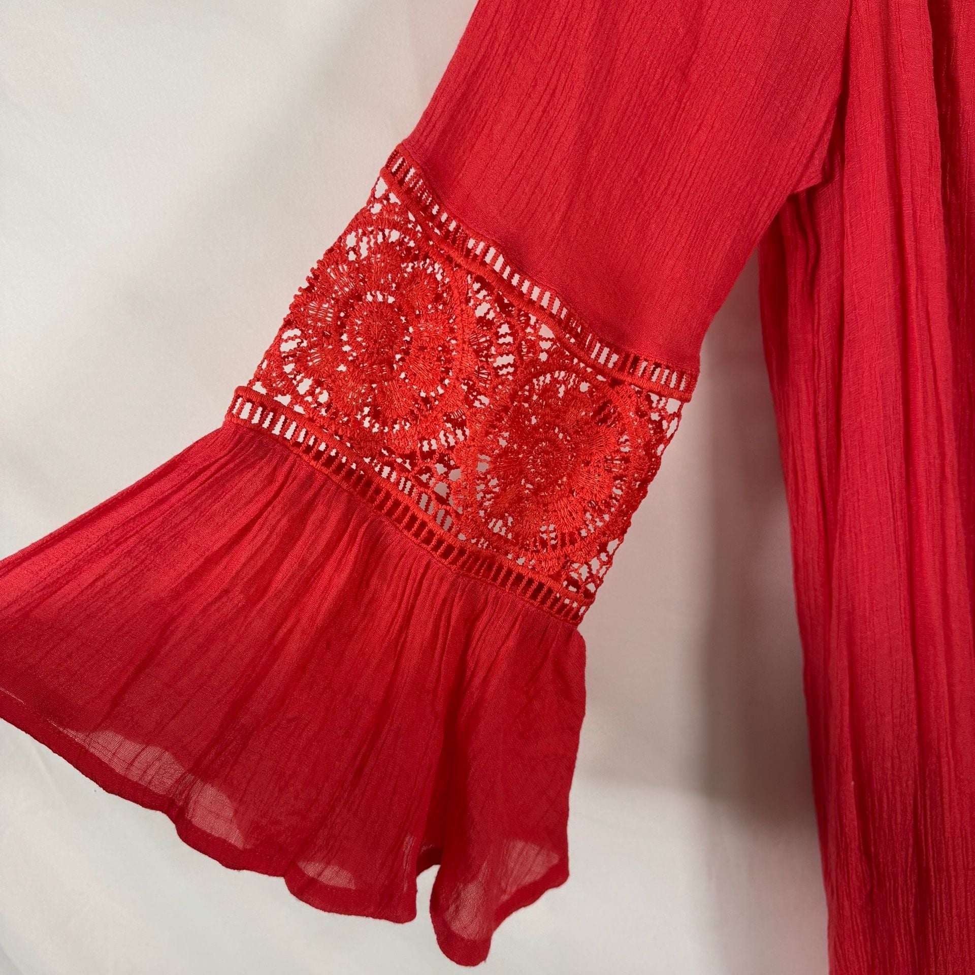 Indigo Rose Red Boho Peasant Dress 3X Lace Sleeve Plus Size Boutique 8