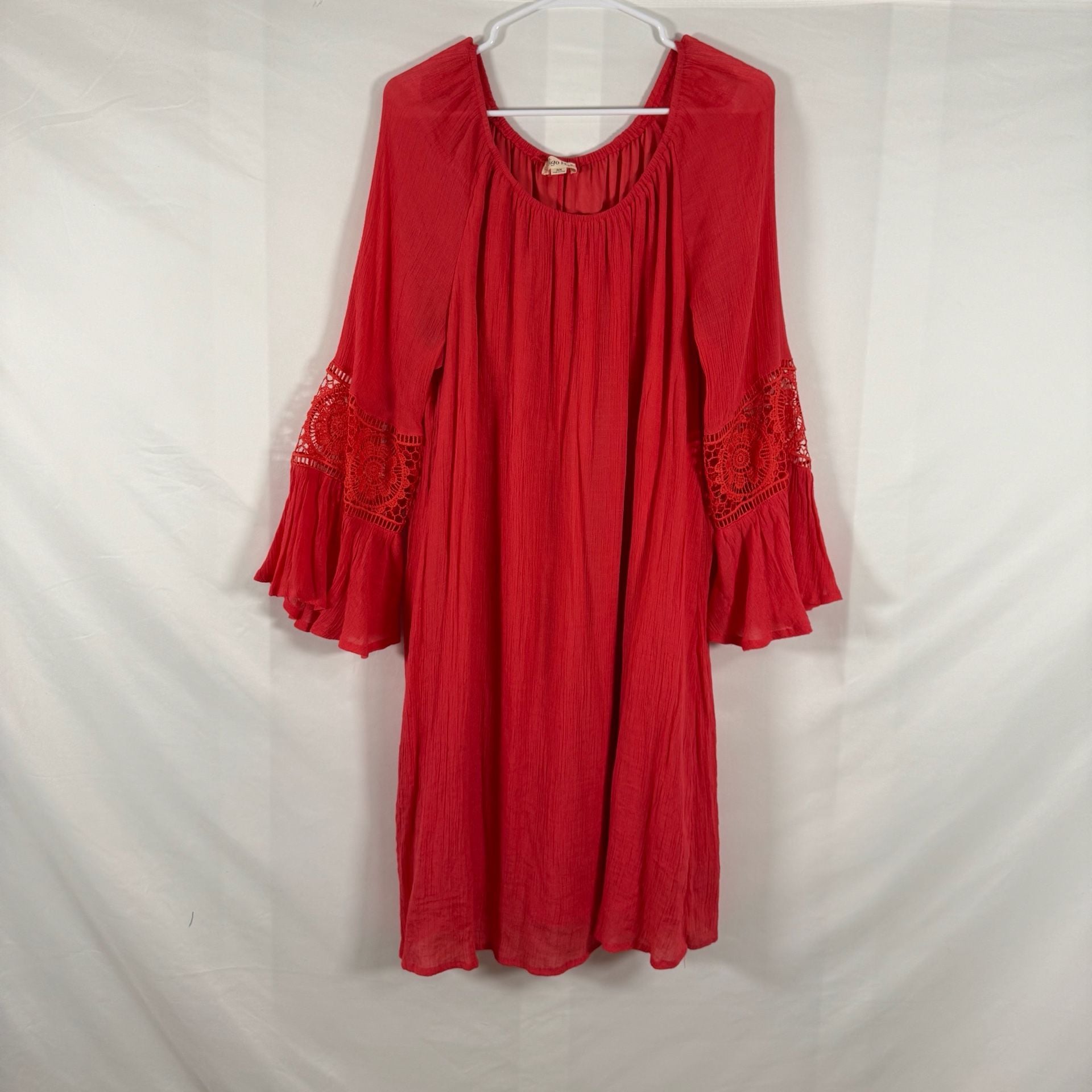 Indigo Rose Red Boho Peasant Dress 3X Lace Sleeve Plus Size Boutique 9
