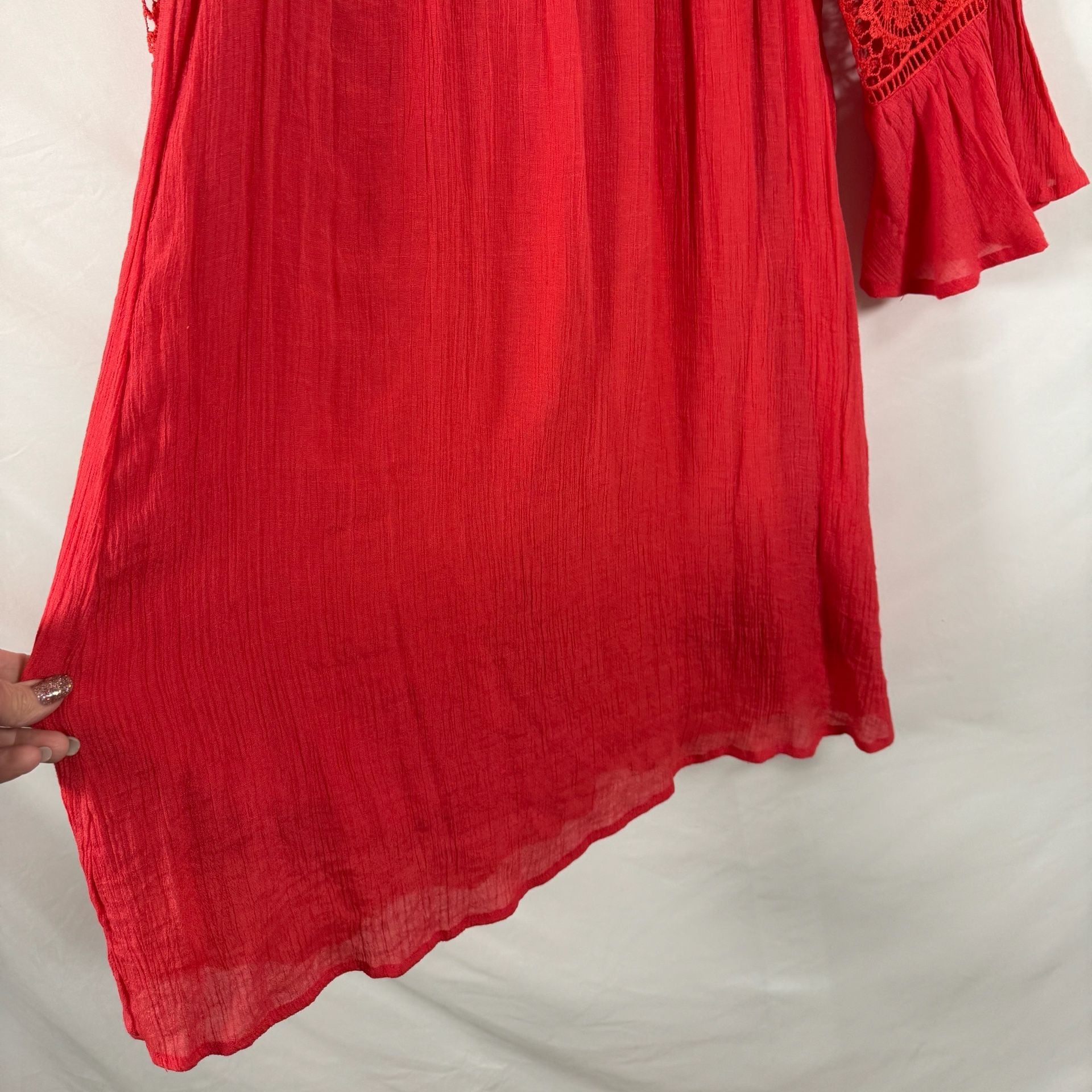 Indigo Rose Red Boho Peasant Dress 3X Lace Sleeve Plus Size Boutique 10