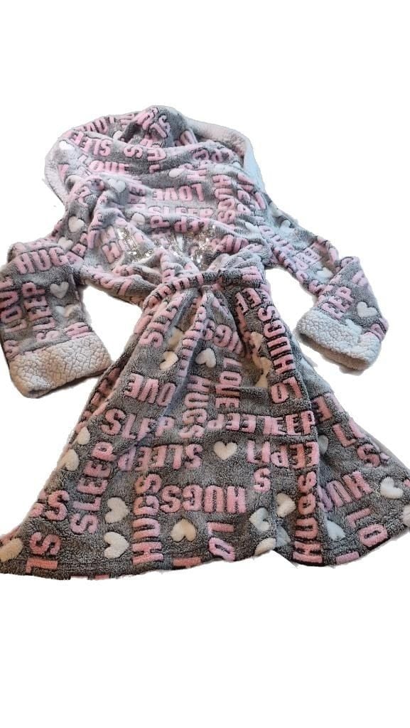 em & alfie Gray and Pink Plush Hooded Robe 7