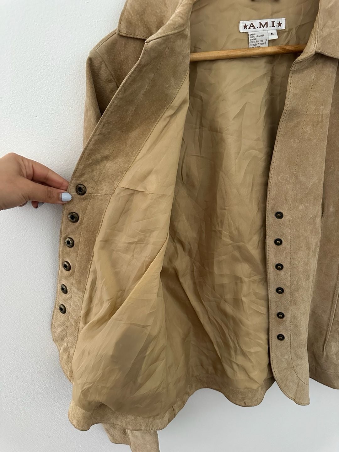 A.M.I. Vintage Tan Suede 100% Leather Button-Up Collared Jacket Size M 4