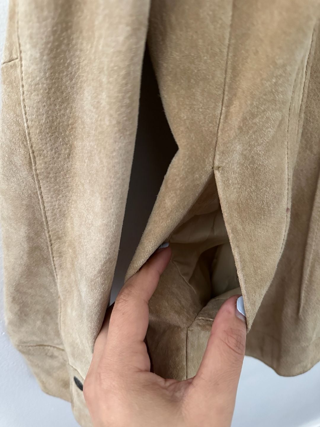 A.M.I. Vintage Tan Suede 100% Leather Button-Up Collared Jacket Size M 5