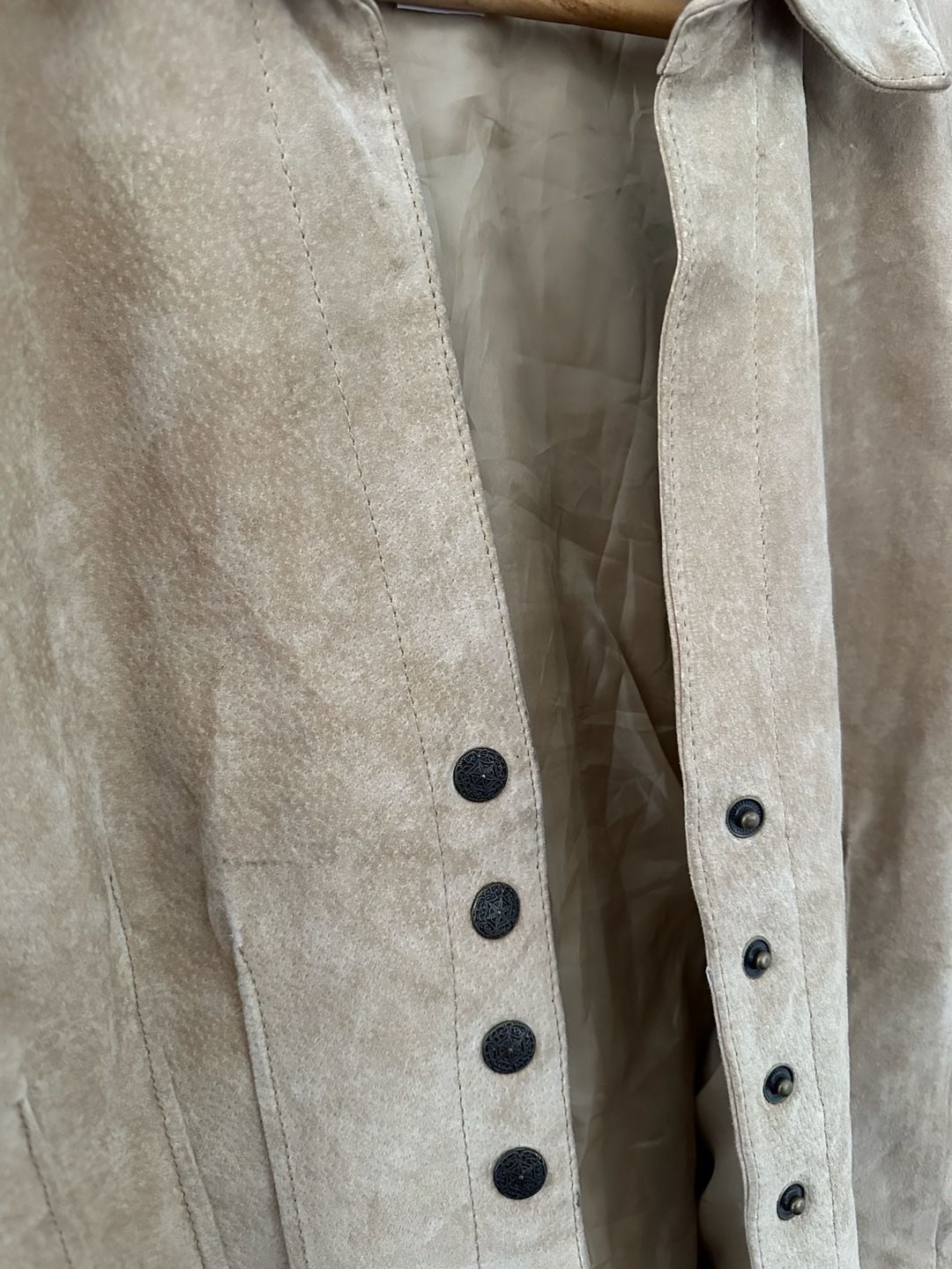 A.M.I. Vintage Tan Suede 100% Leather Button-Up Collared Jacket Size M 6