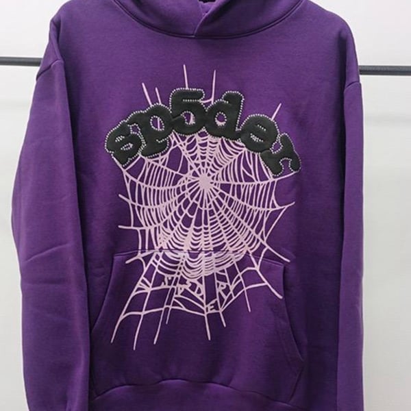 Sp5der Worldwide Crystal Web Hoodie & Sweatpants Suit PUI Purple