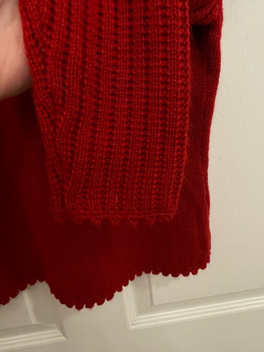 Vintage Baluchi Red Popcorn Knit Cardigan Sweater Scalloped Trim V-Neck M/L 7