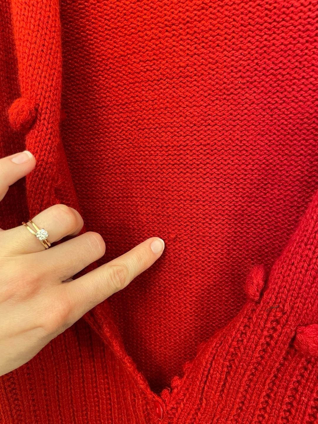 Vintage Baluchi Red Popcorn Knit Cardigan Sweater Scalloped Trim V-Neck M/L 9
