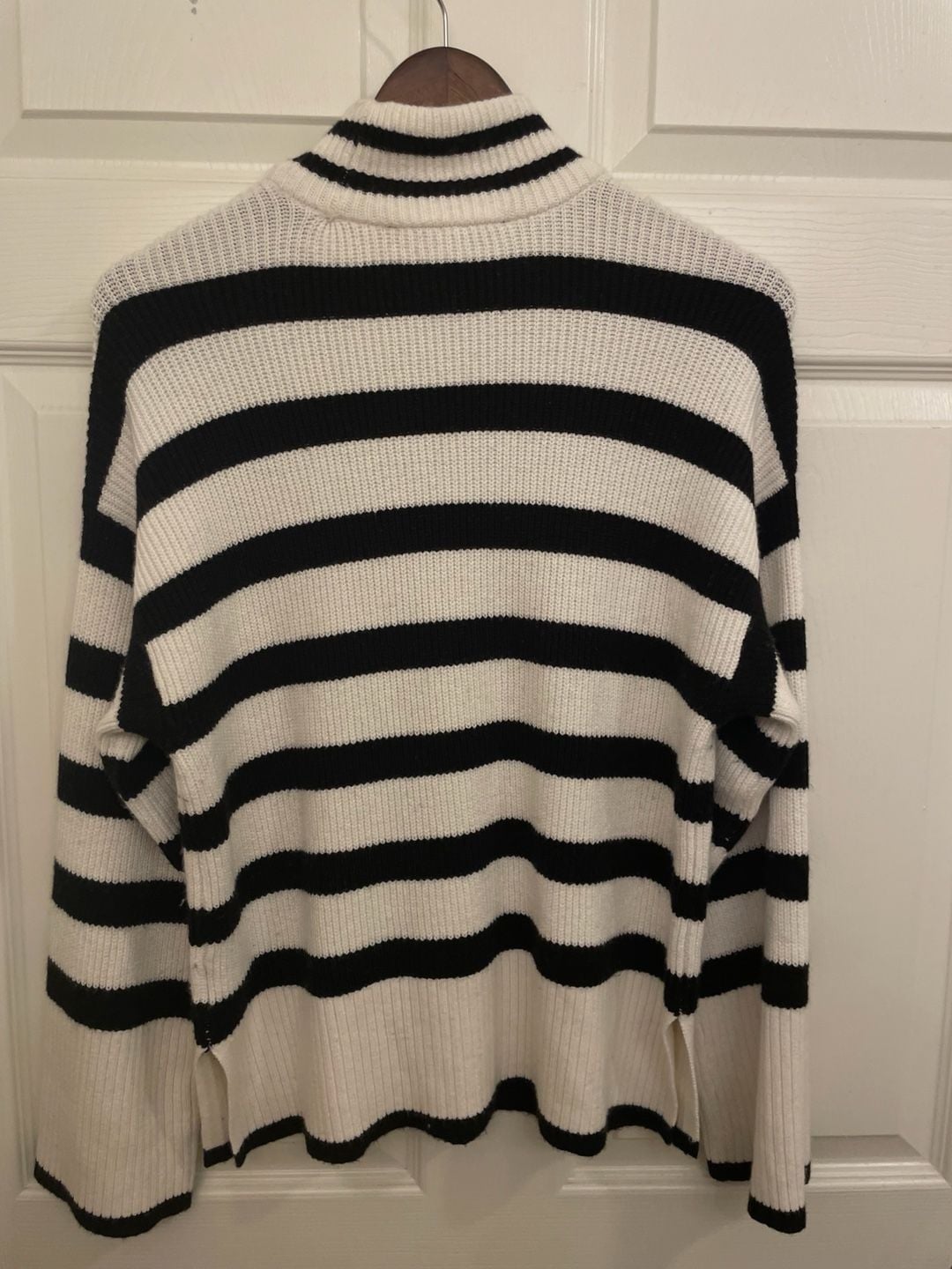 White House Black Market Cashmere Blend Striped Bell Sleeve Mock Neck Sweater M 4