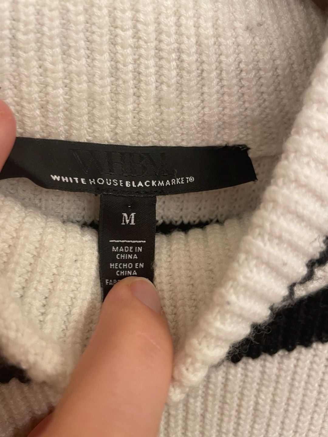 White House Black Market Cashmere Blend Striped Bell Sleeve Mock Neck Sweater M 5