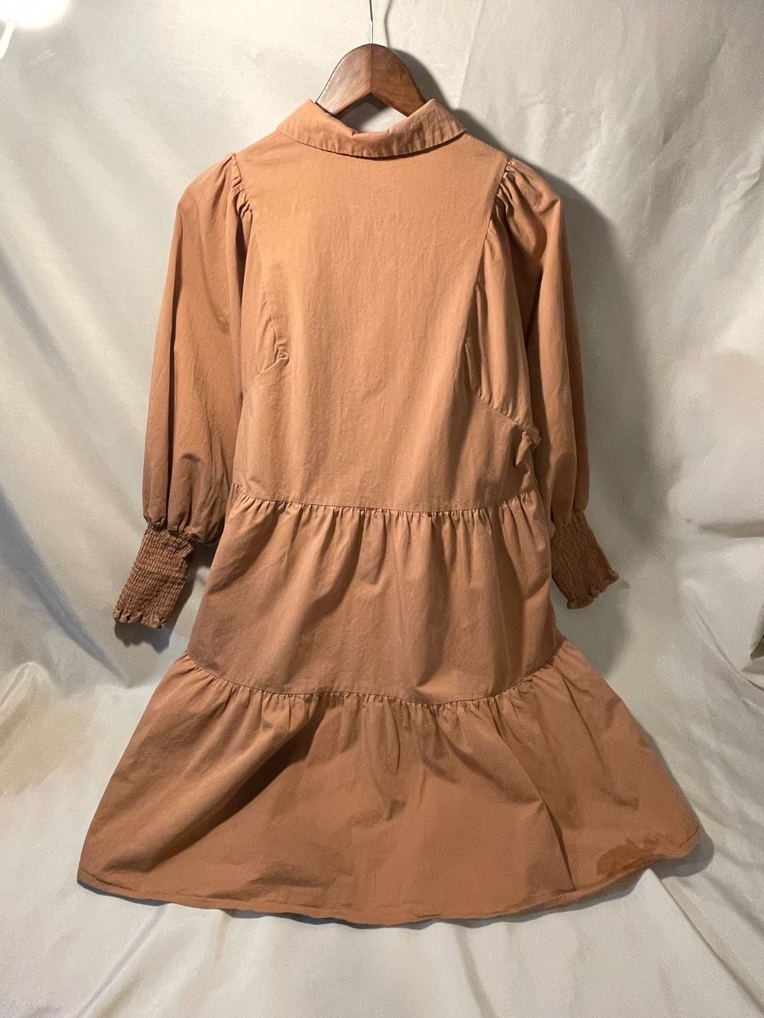 böhme Camel Tiered Collared Smocked Cuff Mini Dress Small/Medium 3