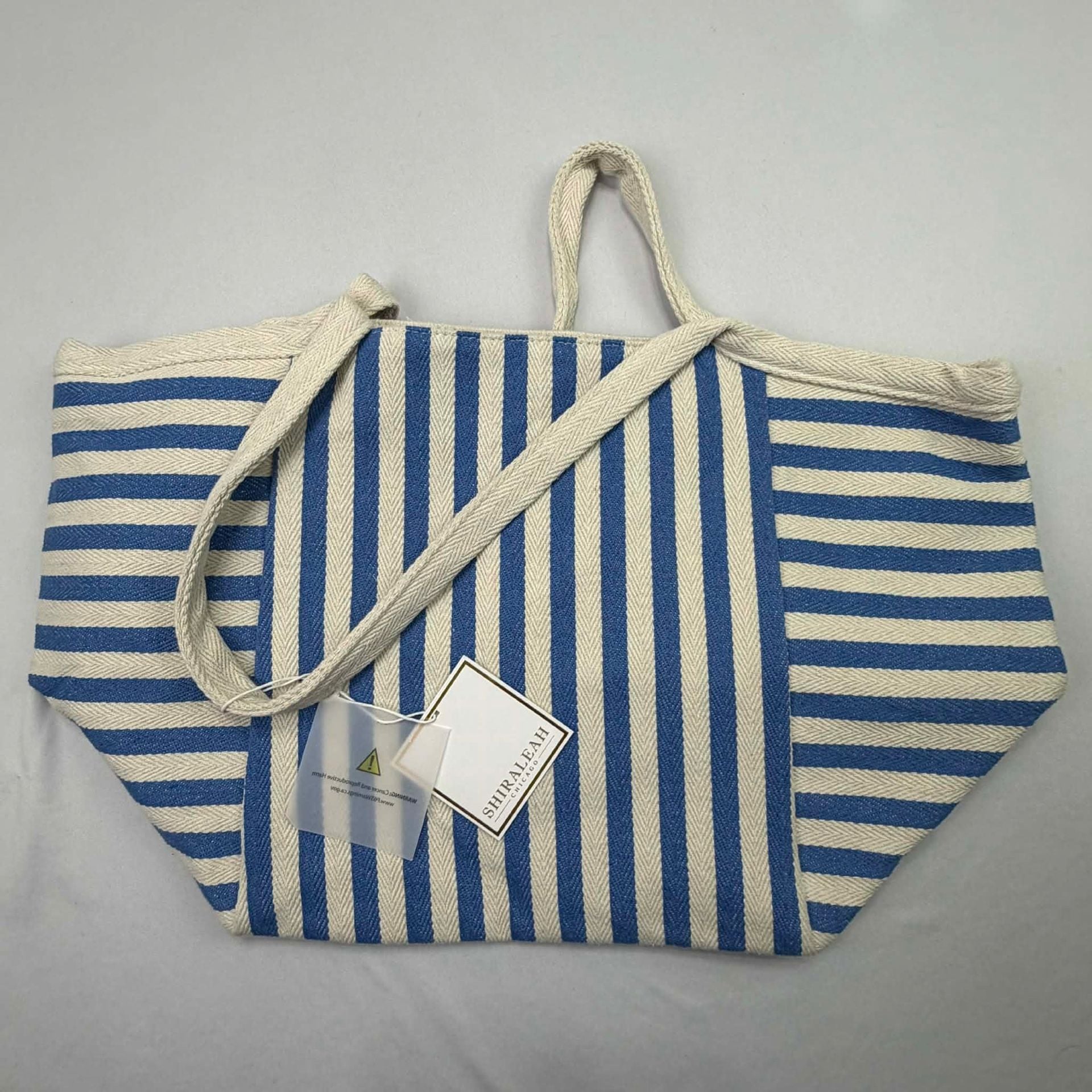 Shiraleah Chicago Blue and White Striped Canvas Beach Tote Bag 2