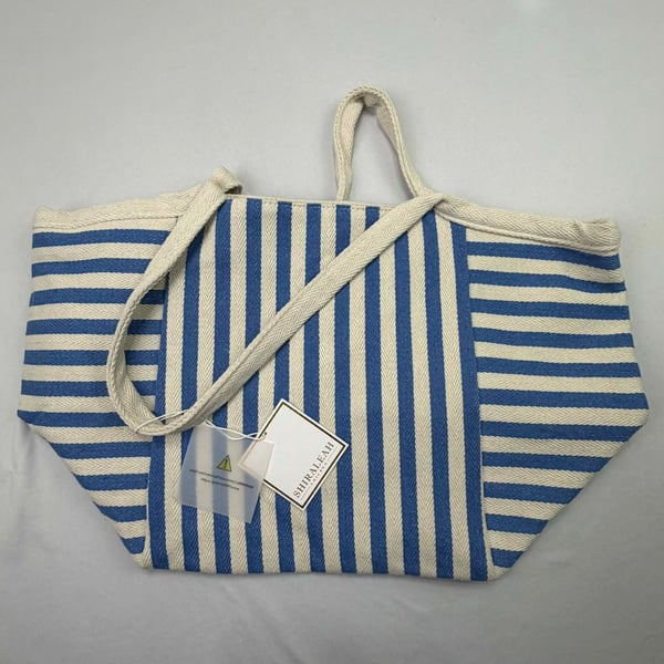 Shiraleah Chicago Blue and White Striped Canvas Beach Tote Bag