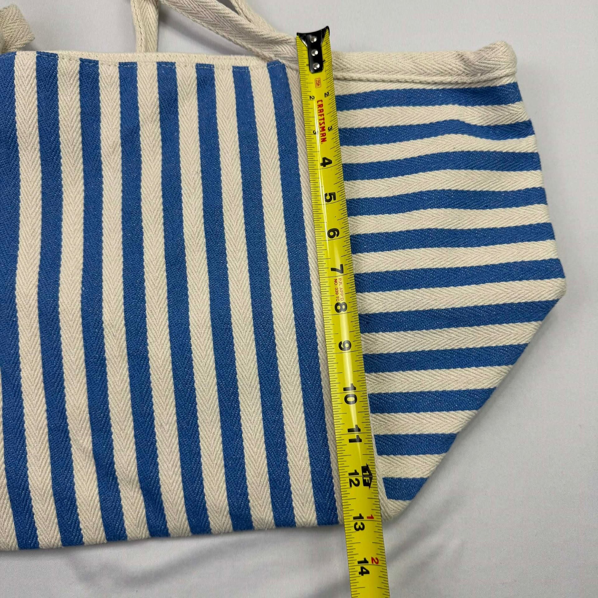 Shiraleah Chicago Blue and White Striped Canvas Beach Tote Bag 3