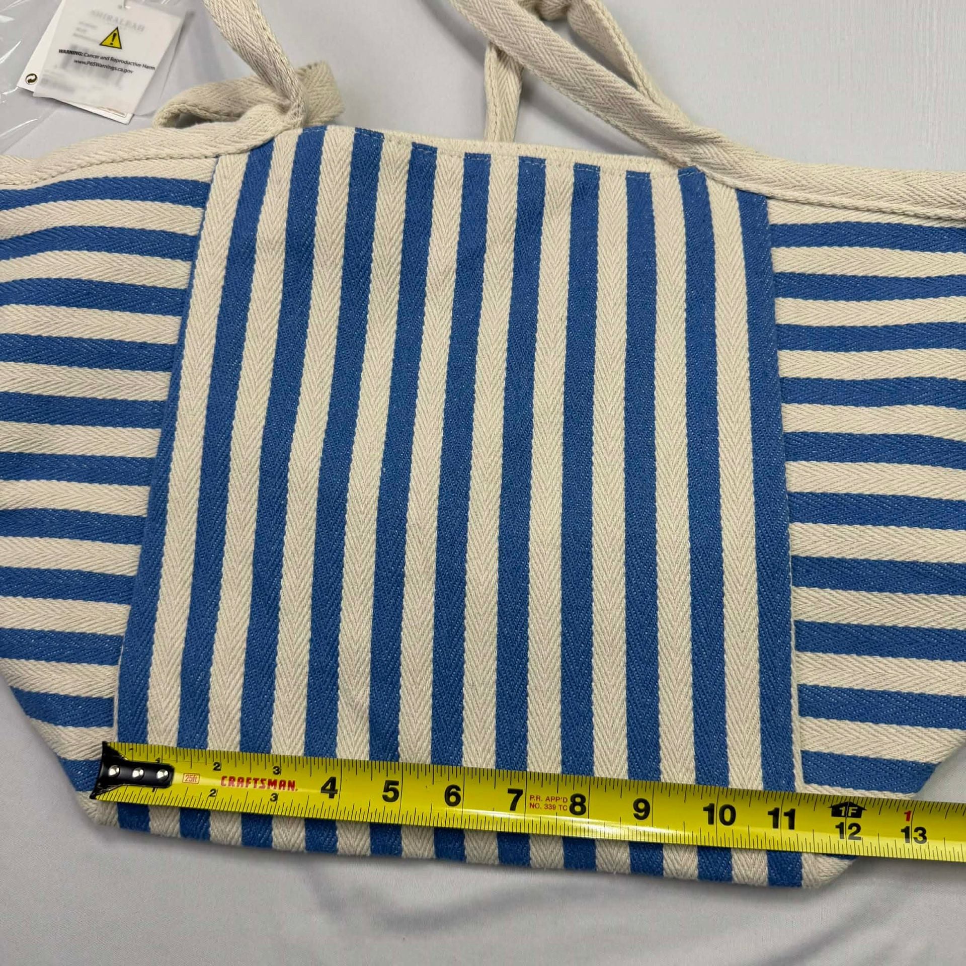 Shiraleah Chicago Blue and White Striped Canvas Beach Tote Bag 4