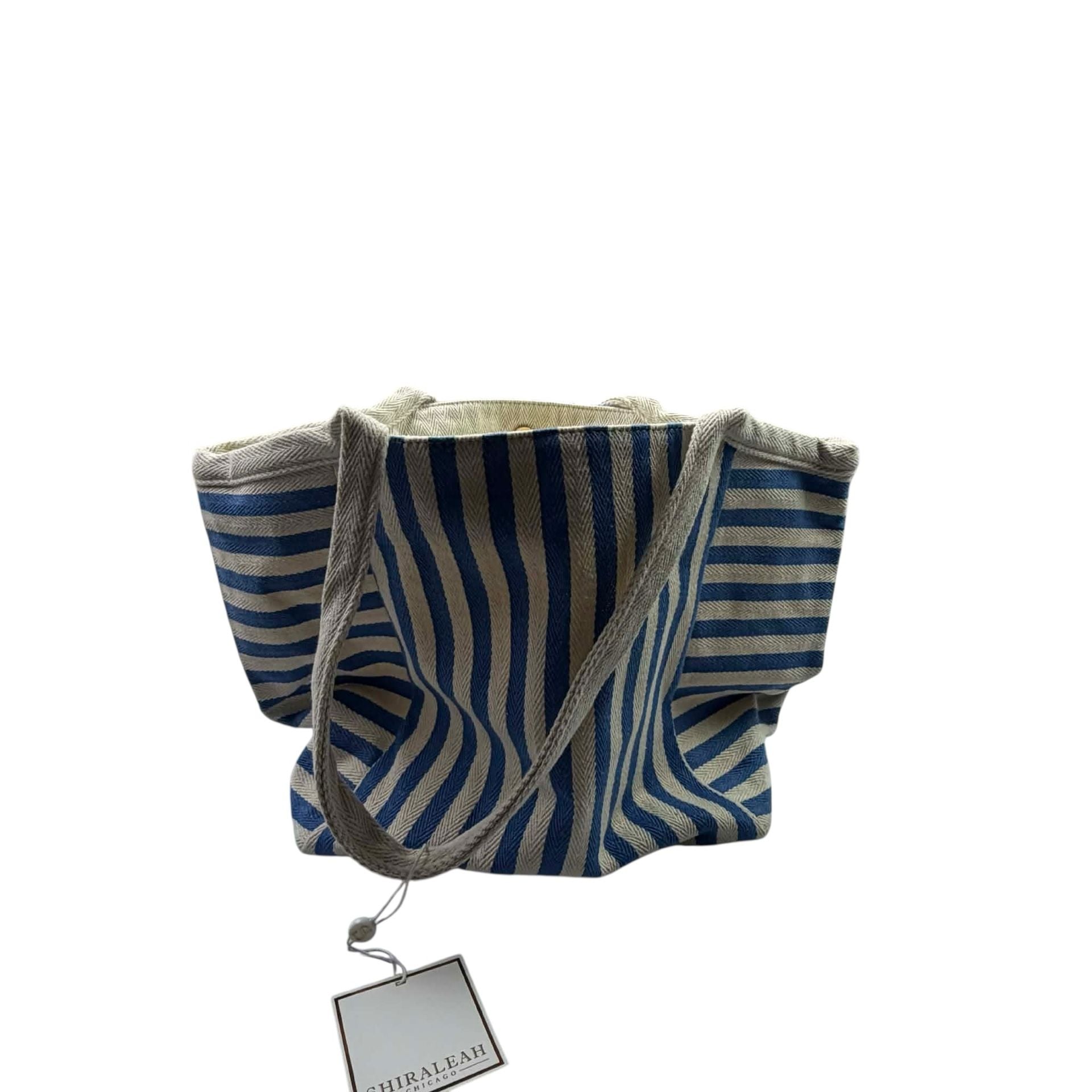 Shiraleah Chicago Blue and White Striped Canvas Beach Tote Bag 7