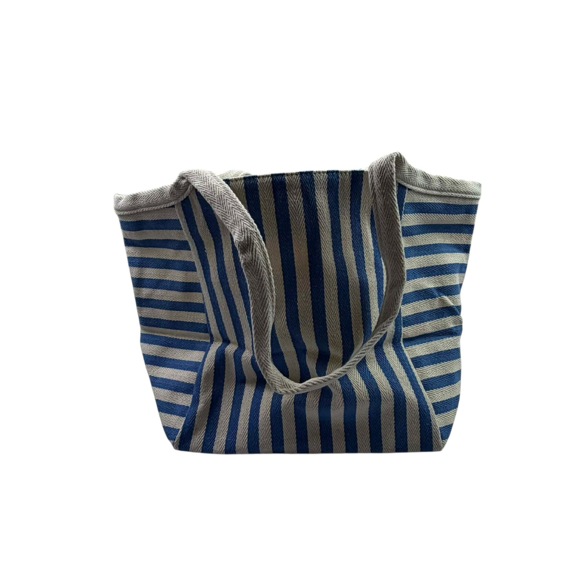 Shiraleah Chicago Blue and White Striped Canvas Beach Tote Bag 8