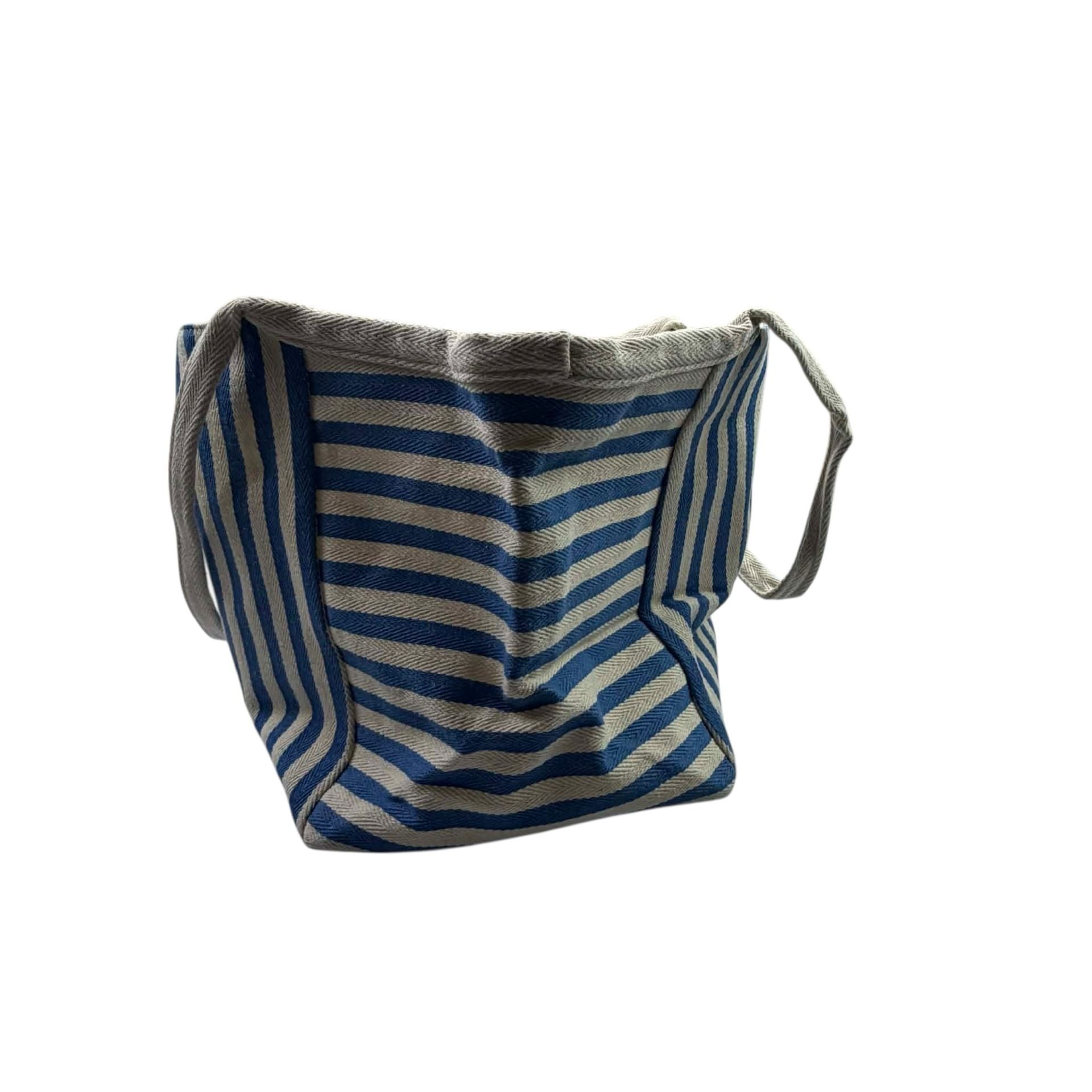 Shiraleah Chicago Blue and White Striped Canvas Beach Tote Bag 9
