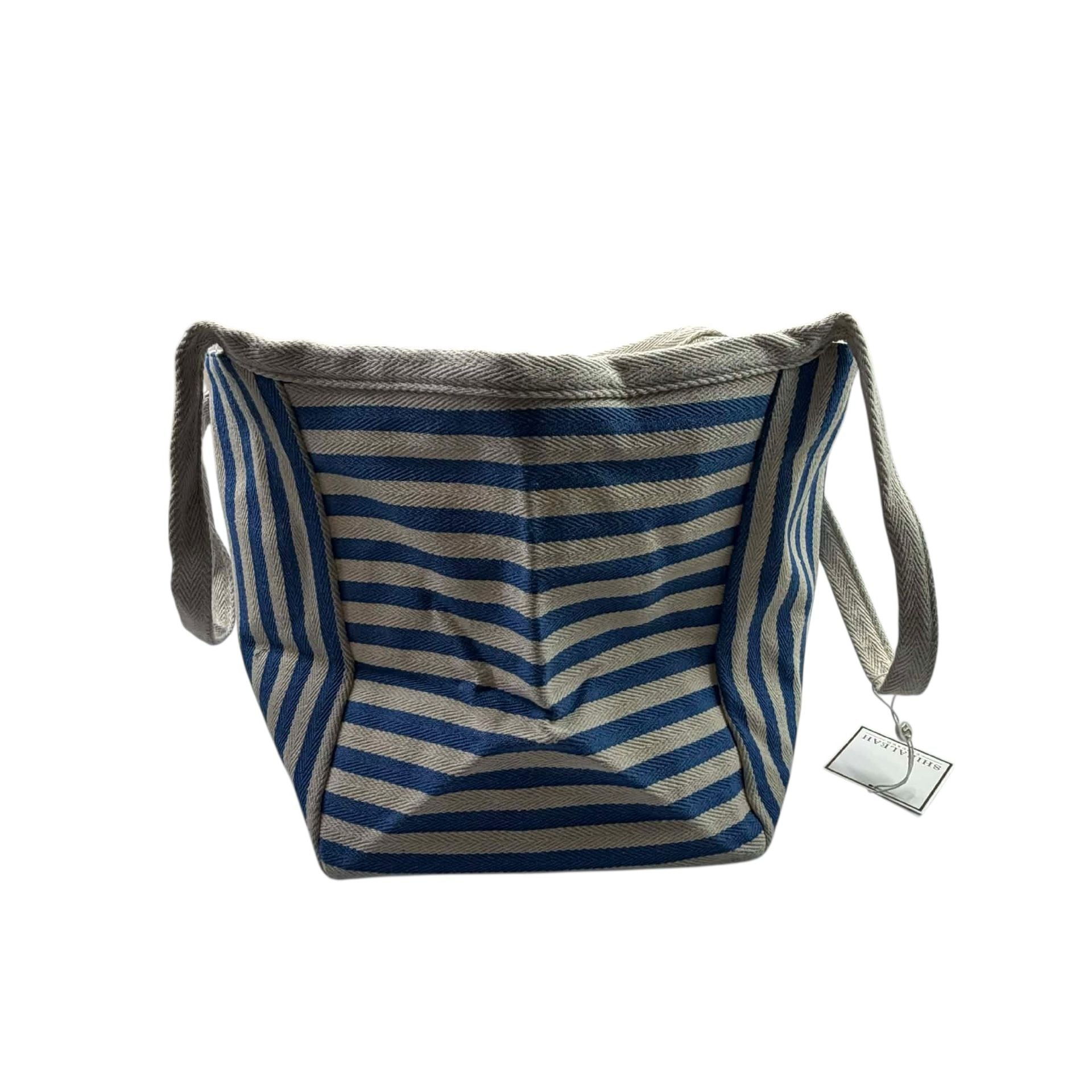 Shiraleah Chicago Blue and White Striped Canvas Beach Tote Bag 10