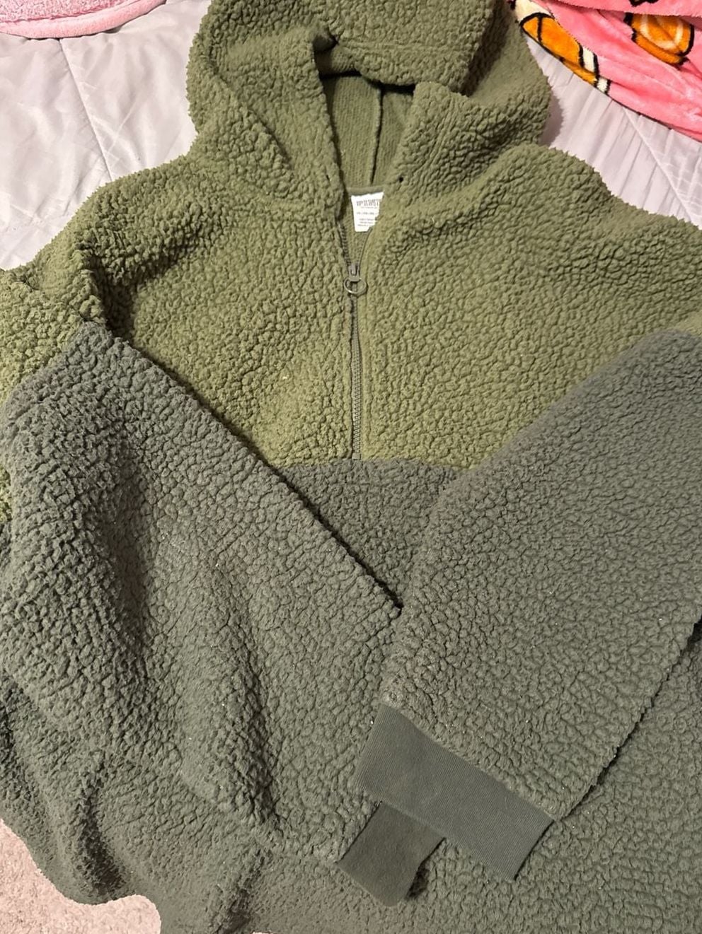 Victoria's Secret PINK Sherpa Half-Zip Pullover Hoodie Olive Green XXL 2