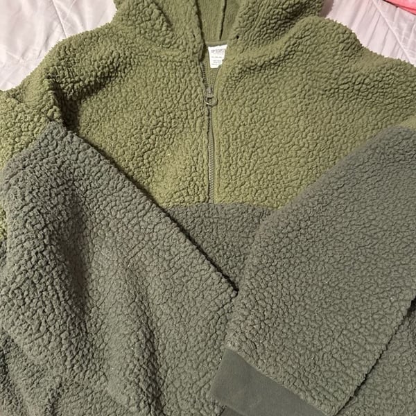 Victoria's Secret PINK Sherpa Half-Zip Pullover Hoodie Olive Green XXL