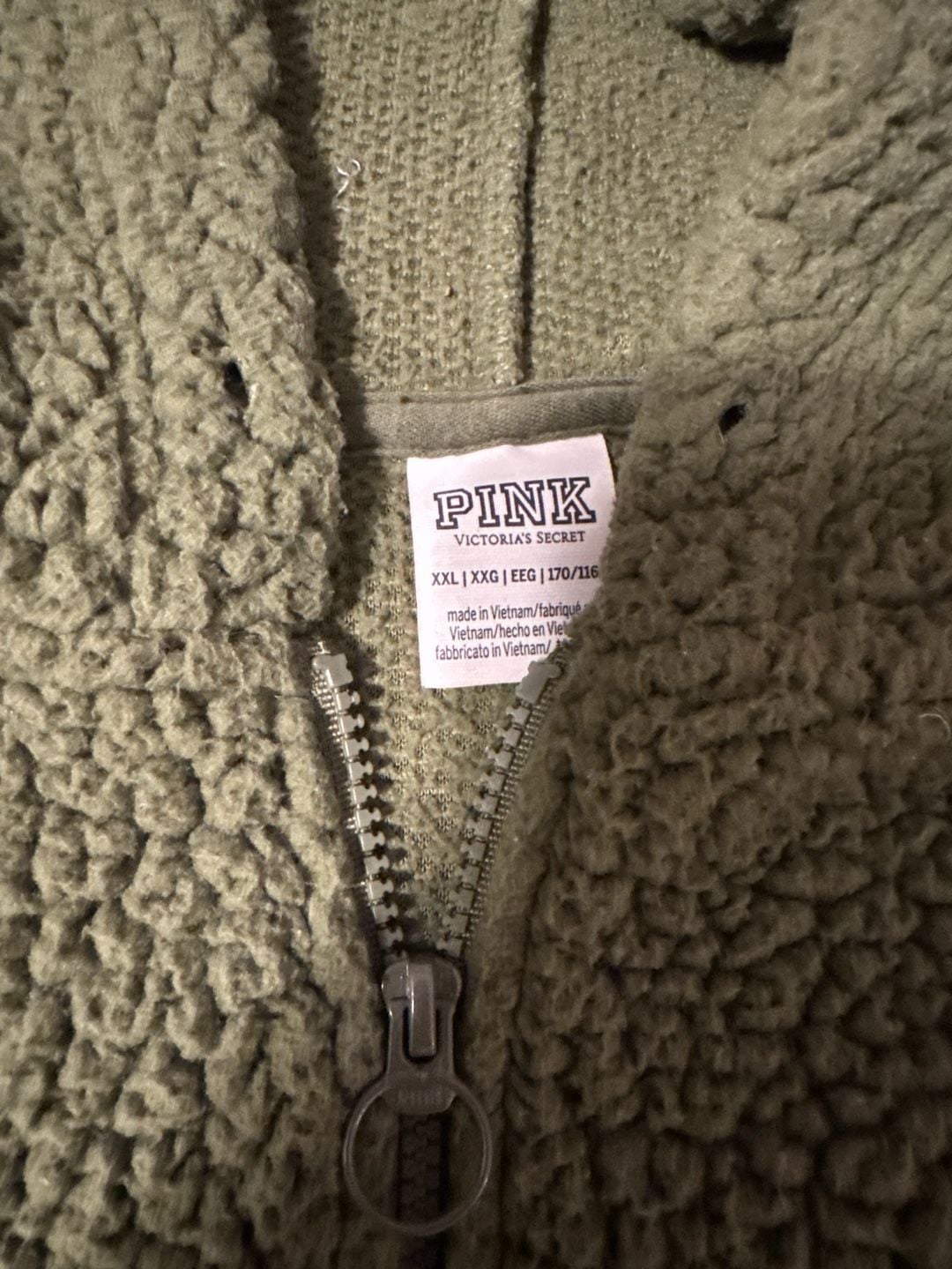 Victoria's Secret PINK Sherpa Half-Zip Pullover Hoodie Olive Green XXL 3
