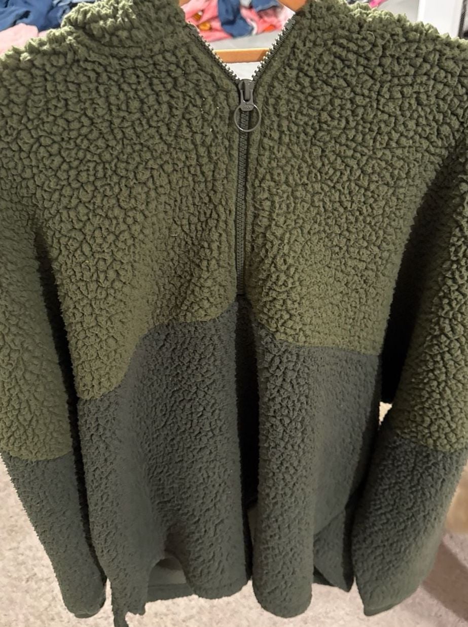 Victoria's Secret PINK Sherpa Half-Zip Pullover Hoodie Olive Green XXL 4