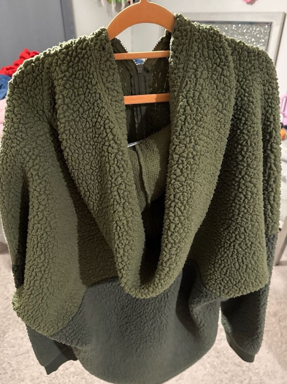 Victoria's Secret PINK Sherpa Half-Zip Pullover Hoodie Olive Green XXL 5