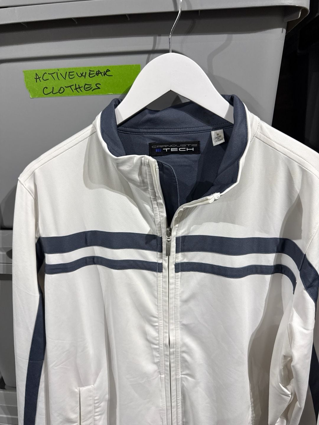 Carnoustie Tech Men's White Full Zip Track Jacket with Navy Stripes Size M 4