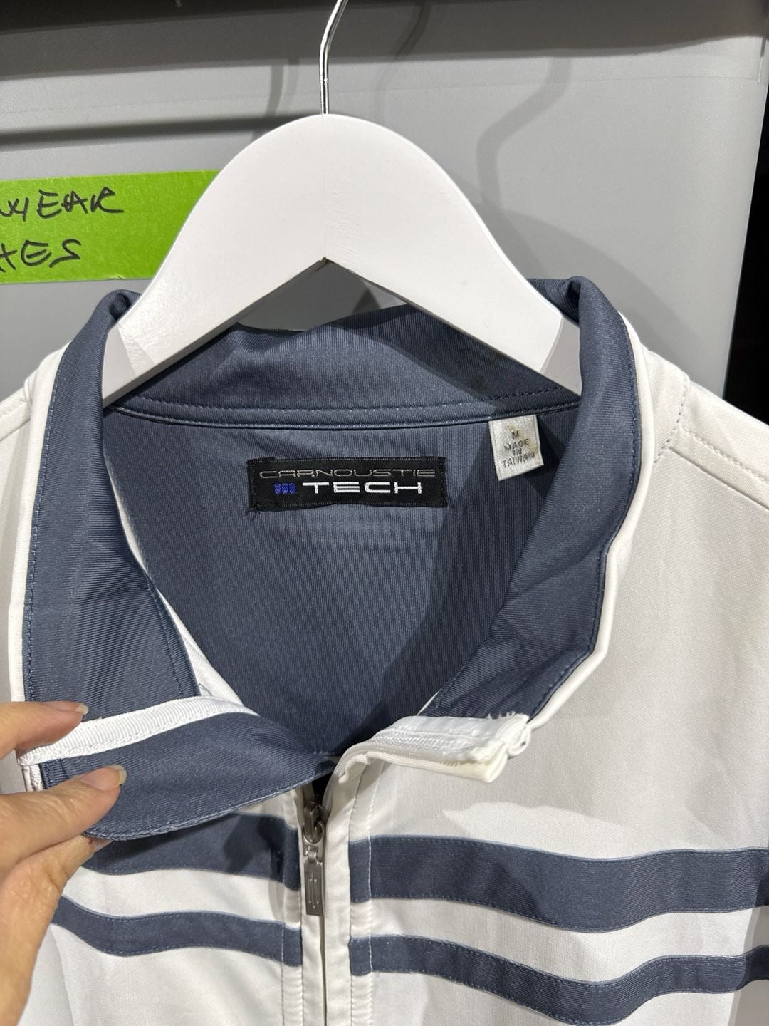 Carnoustie Tech Men's White Full Zip Track Jacket with Navy Stripes Size M 5