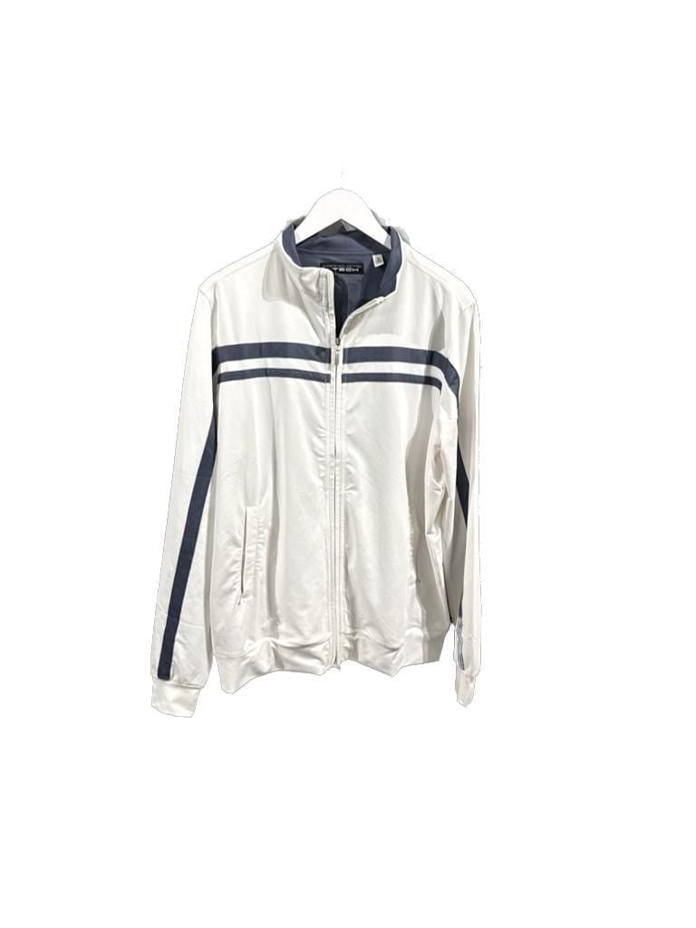 Carnoustie Tech Men's White Full Zip Track Jacket with Navy Stripes Size M 2