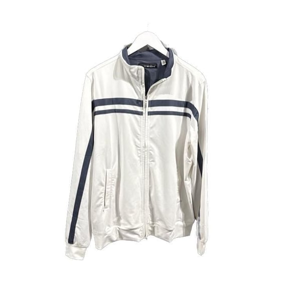 Carnoustie Tech Men's White Full Zip Track Jacket with Navy Stripes Size M