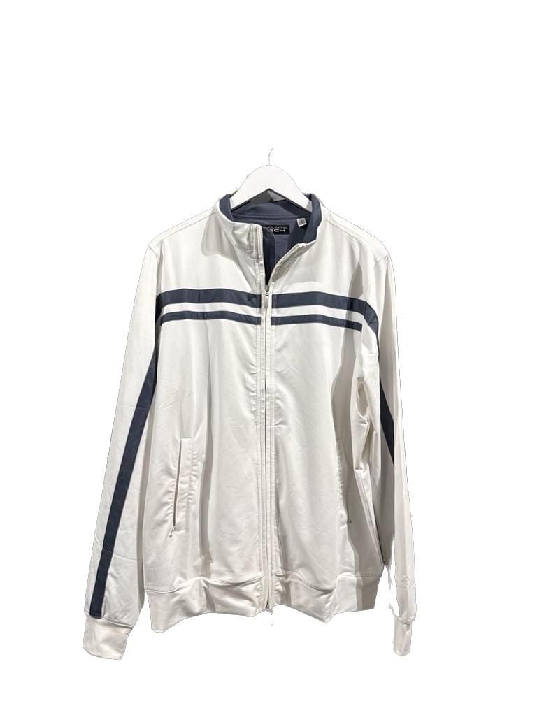 Carnoustie Tech Men's White Full Zip Track Jacket with Navy Stripes Size M 3