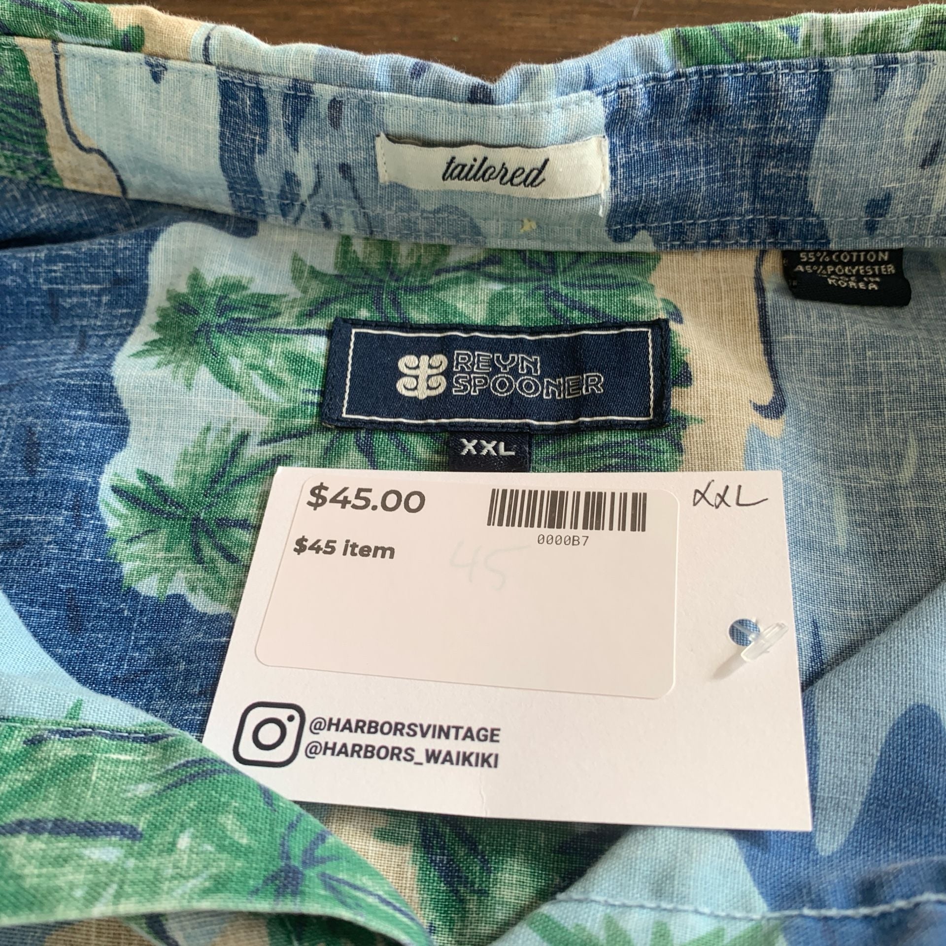 Reyn Spooner XXL Tailored Hawaiian Shirt Tropical Island Palm Tree Print OF 6