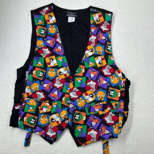 Vintage 1994 Looney Tunes Mania 100% Silk Vest Size L/XL 
