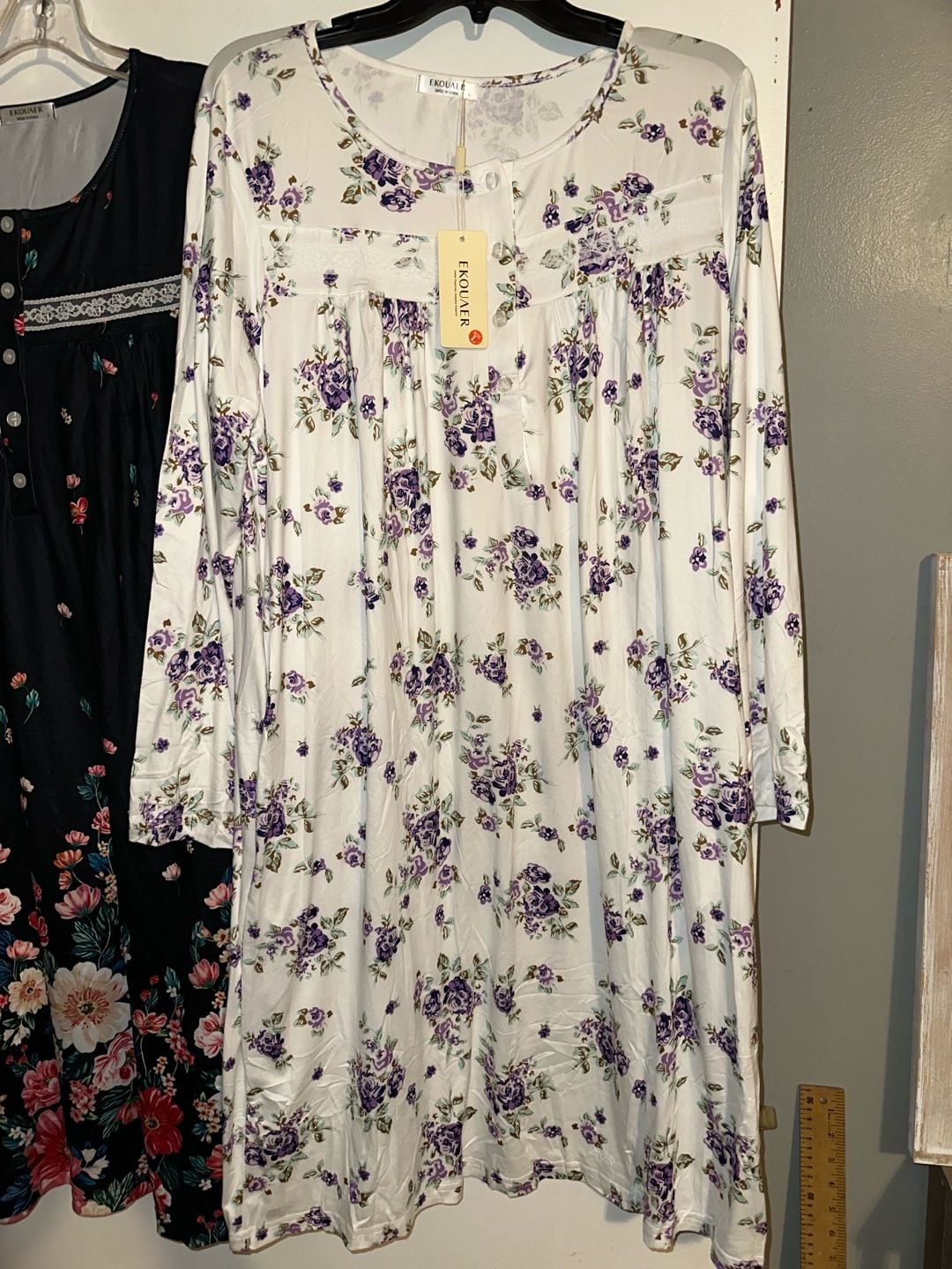 Ekouaer 2-Pack Women's Long Sleeve Floral Print Nightgowns with Lace Detail 2