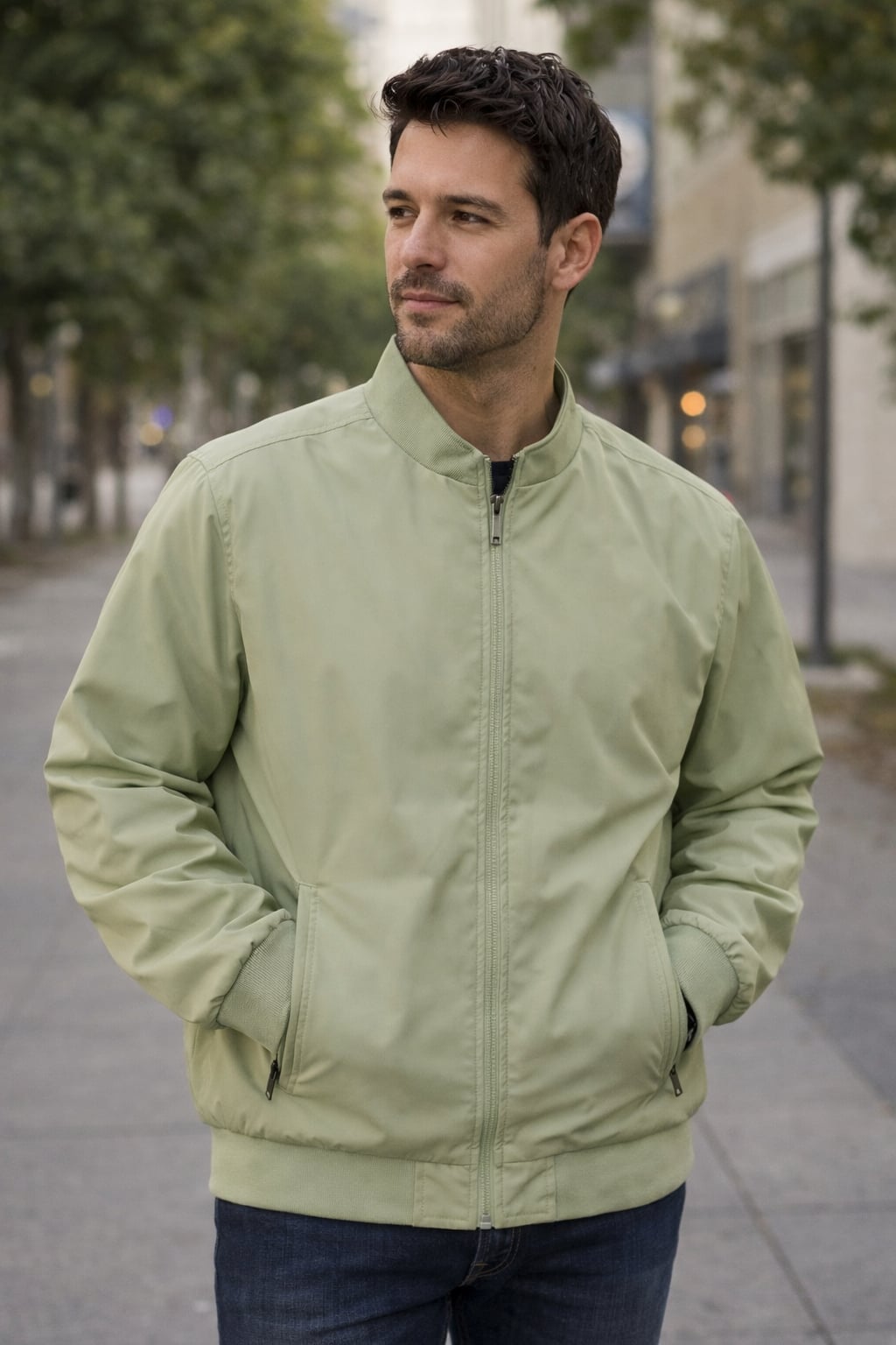 Mens Lightweight Green Full Zip Bomber Windbreaker Jacket 4XL 2