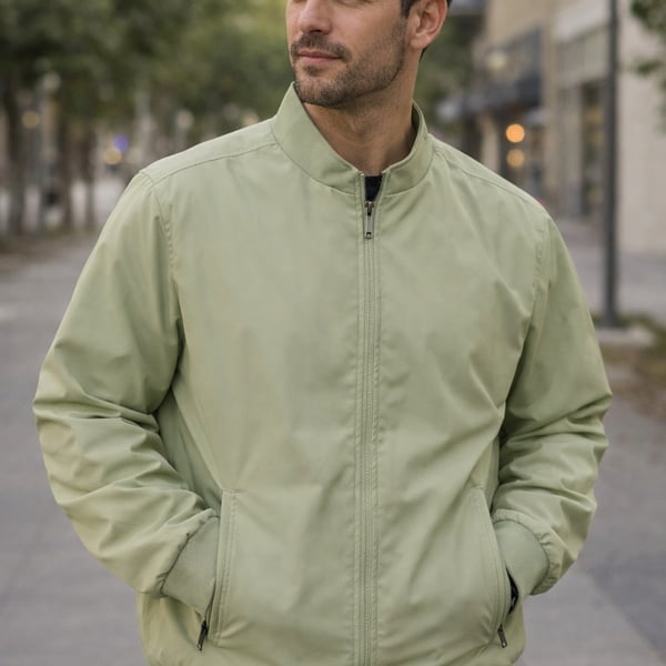 Mens Lightweight Green Full Zip Bomber Windbreaker Jacket 4XL