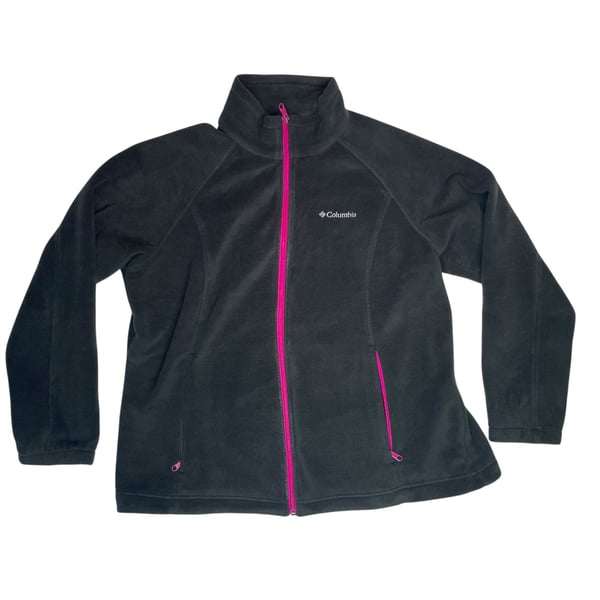 Columbia Fleece Jacket Women’s 1X Black Pink Zip Outdoor Full Zip