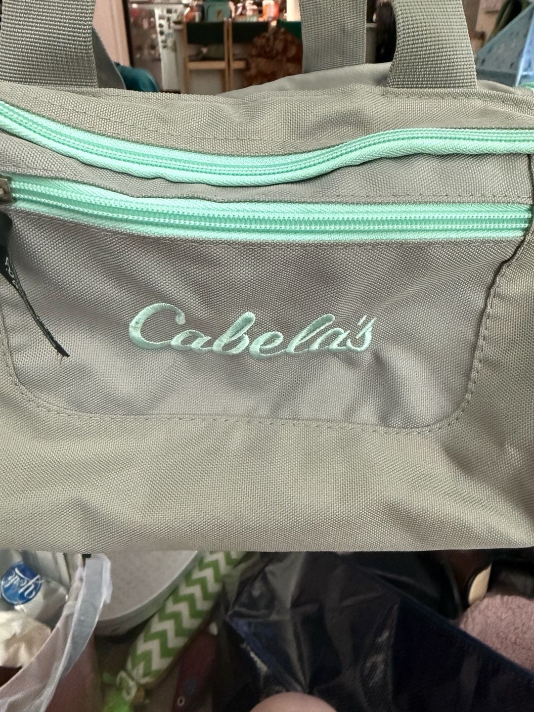 Cabela's Small Catch-All Gear Duffel Bag Gray with Mint Green Trim 1