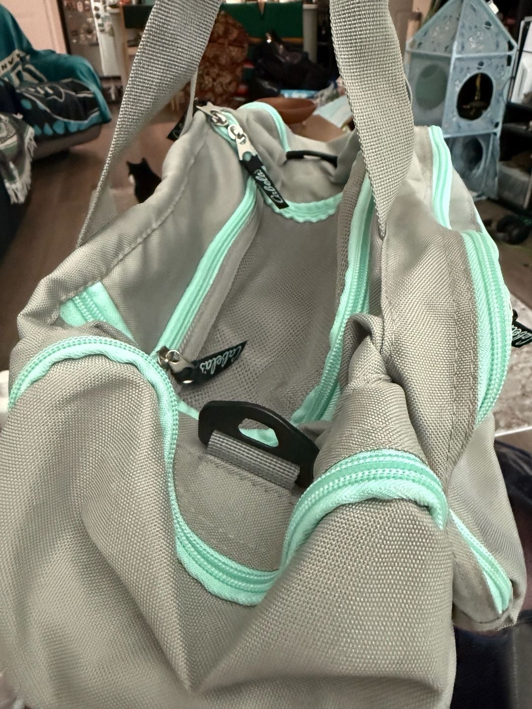 Cabela's Small Catch-All Gear Duffel Bag Gray with Mint Green Trim 2